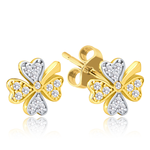 MINET Gold four-leaf clover earrings with white zircons Au 585/1000 1.70g JMG0078WGE01