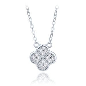 MINET Silver four-leaf clover necklace with white zircons JMAS7058SN47