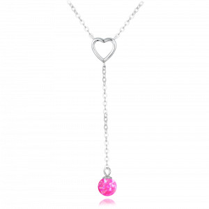 MINET Stříbrný náhrdelník visící kulička s růžovým opálkem a zirkonem JMAS0242PN50