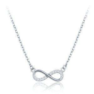 MINET Elegantní zlatý náhrdelník z bílého zlata nekonečno s bílými zirkony Au 585/1000 1,85g JMG0266WSN42