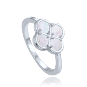 MINET Silver four-leaf clover ring with white mother-of-pearl, size 54 JMAS7058WR54