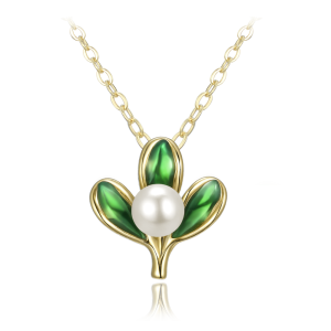 MINET Christmas gold-plated silver mistletoe necklace with pearls JMAS8063GN42