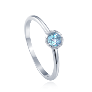 MINET Silver flower ring with blue cubic zirconia size 54 JMAD0051AR54