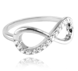 MINET Strieborný prsteň INFINITY s bielym zirkónom veľkosť 60 JMAN0076SR60