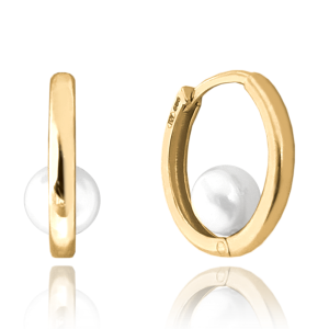 MINET Zlaté náušnice kroužky s přírodní perlou Au 585/1000 2,50g JMG0153WGE01