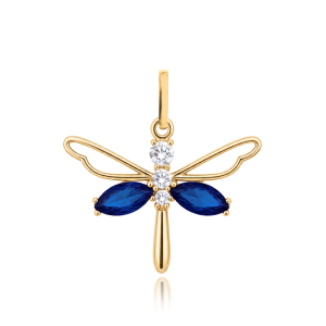 MINET Elegant gold dragonfly pendant with blue and white zircons, 585/1000 gold, 0.75 g, JMG0377WGP00