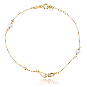 MINET Zlatý náramok s prírodnými perlami a zirkónmi Au 585/1000 1,65g JMG0132WGB18