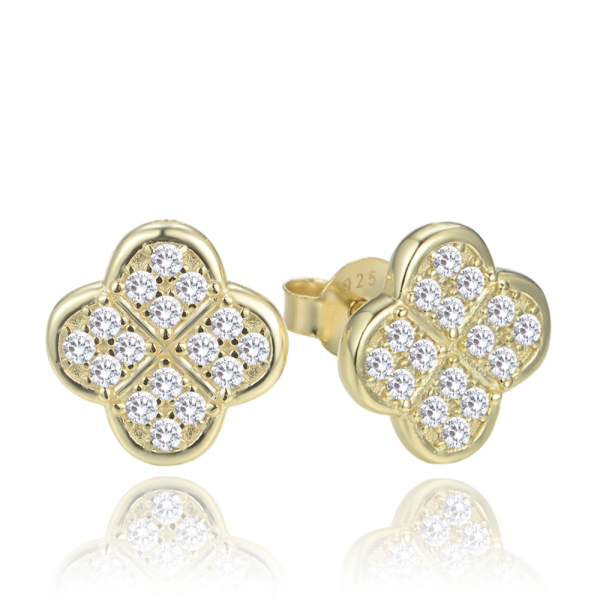 MINET JMAS7058UE01 Pozlacené stříbrné náušnice čtyřlístky s bílými zirkony