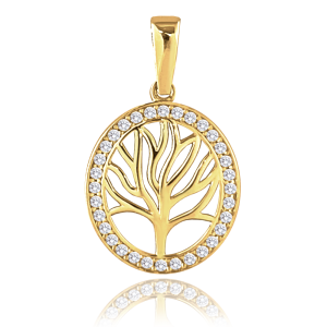 MINET Zlatý přívěs strom života s bílými zirkony Au 585/1000 1,55g