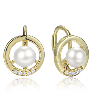 MINET Elegantné pozlátené strieborné náušnice s perlou a zirkónmi JMAS7061GE00