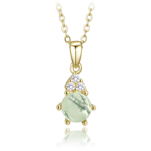 MINET Elegant Gold-Plated Silver Necklace with Light Moss Agate and Zircon JMAS0318XN45