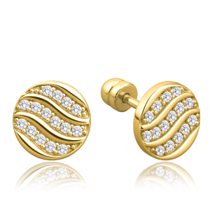 MINET Elegant gold screw-back hoop earrings with white zircons Au 585/1000 1.60g JMG0344WGE00