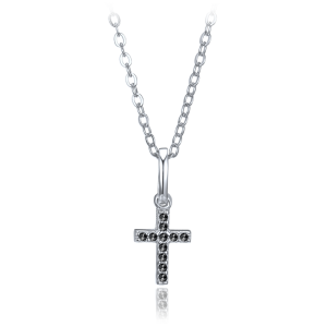 MINET Silver necklace with small cross and black zircons JMAN0667CN45