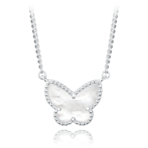 MINET Strieborný náhrdelník s motýlikom a bielou perlou JMAS0244SN45