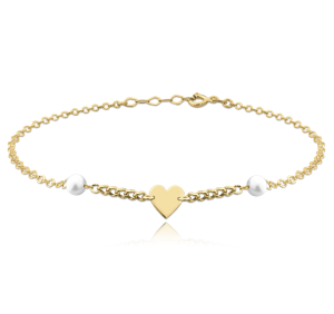 MINET Zlatý náramok so srdcom a prírodnými perlami Au 585/1000 1,30g JMG0006WGB17