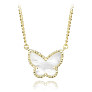 MINET Pozlátený strieborný motýlik s bielou perlou JMAS0244GN45