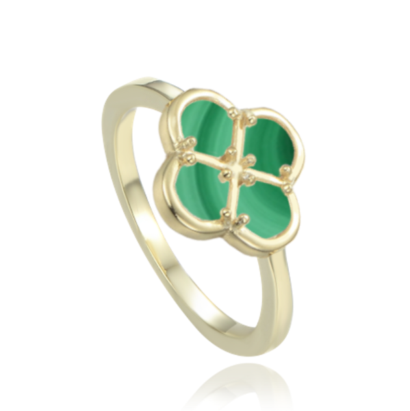 MINET Gold-plated silver four-leaf clover ring with green malachite, size 58 JMAS7058GR58