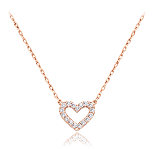 MINET Zlatý náhrdelník srdce z růžového zlata s bílými zirkony Au 585/1000 1,55g JMG0283WRN42