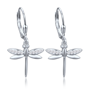 MINET Strieborné náušnice v tvare vážky s bielymi zirkónmi JMAS5072SE00