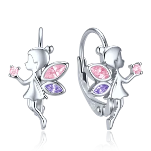 MINET Children's Silver Fairy Earrings with Pink and Purple Zircons JMAD0072PE00