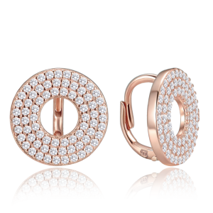MINET Luxusné ružovo-zlaté kruhové strieborné náušnice s bielymi zirkónmi JMAS0314RE00