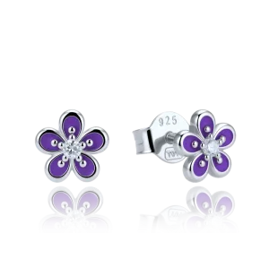 MINET Children's Silver Purple Flower Earrings with White Zircons JMAD0074FE00