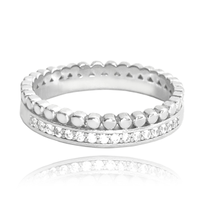 MINET Dvojitý stříbrný prsten s bílými zirkony vel. 56 JMAS0122SR56