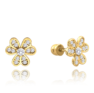 MINET Gold flower earrings with white cubic zirconia Au 585/1000 1,45g JMG0082W