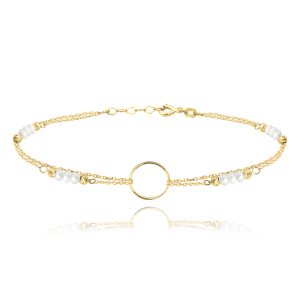 MINET Double gold bracelet with ring and natural pearls Au 585/1000 1,25g JMG0007WGB17