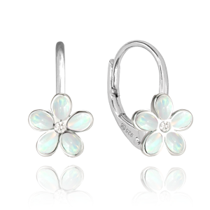 MINET Sparkling silver stud earrings with white opals and cubic zirconia JMAD0043WE01