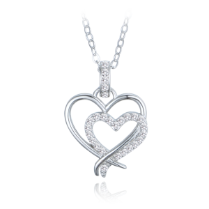 MINET Silver necklace double heart with white zircons JMAN0536SN45
