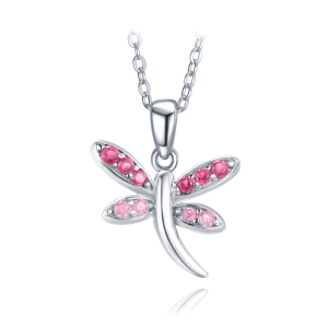 MINET Silver Dragonfly Necklace with Pink Zirconia JMAN0584PN47