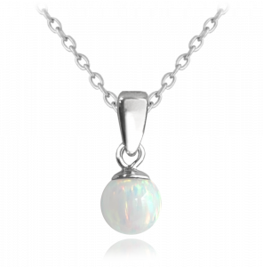 MINET Strieborný náhrdelník BALL s bielym opálom JMAS0151WN45