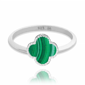 MINET Stříbrný prsten čtyřlístek se zeleným malachitem vel. 56 JMAS7043ZR56