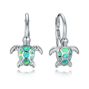 MINET Children's Silver Earrings with Turtles and Green Opals JMAD0069ZE00