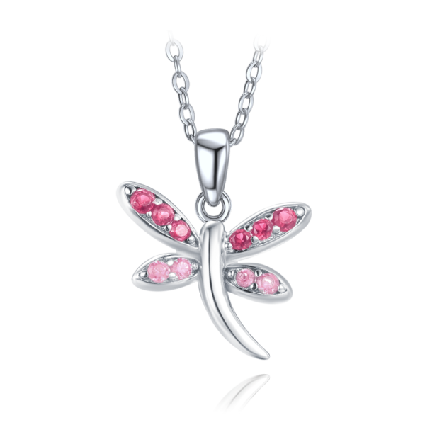 MINET Silver Dragonfly Necklace with Pink Zirconia JMAN0584PN47