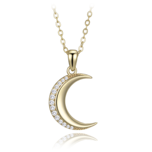 MINET Polished silver moon necklace with white zircons JMAN0676GN45