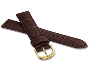 LAVVU BSIGC20 Dark brown stitched CROCO strap with gold buckle - 20 mm