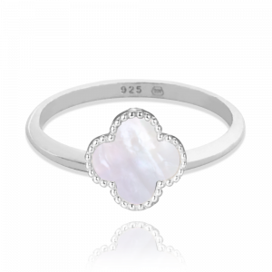 MINET Stříbrný prsten čtyřlístek s bílou perletí vel. 56 JMAS7043WR56