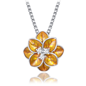 MINET Strieborný náhrdelník okrový kvet s bielymi zirkónmi JMAS5066YN45