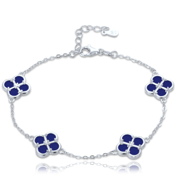 MINET Silver bracelet with clovers and lapis JMAS7058BB20