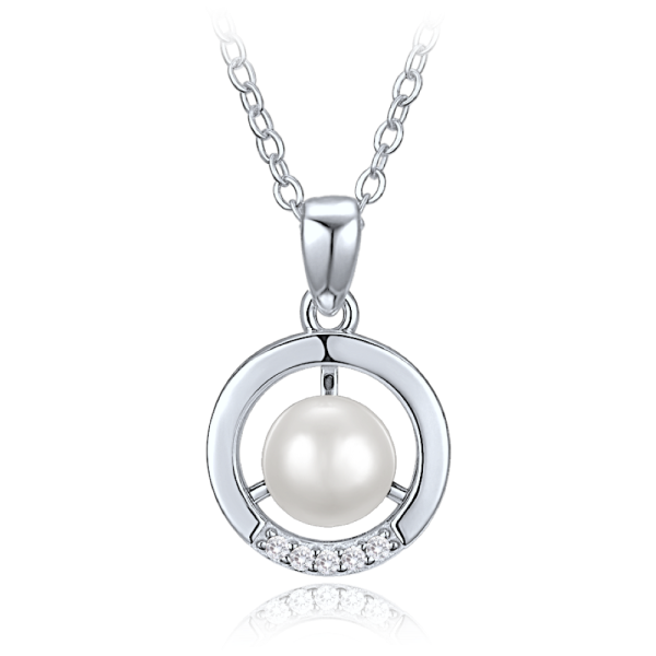MINET Elegant silver necklace ring with pearl and zircon JMAS7061SN45