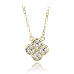 MINET Gold-plated silver four-leaf clover necklace with white zircons JMAS7058UN47