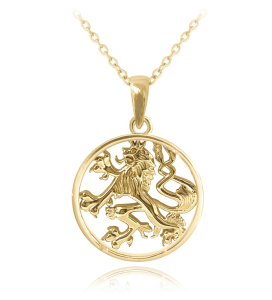MINET Pozlacený stříbrný náhrdelník ČESKÝ LEV v kroužku JMAN0036GN50