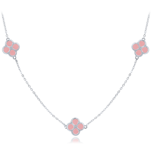 MINET Strieborný náhrdelník so štyrmi lístkami šťastia a jadeitom JMAS7058RN50