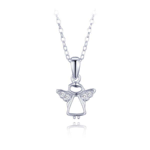 MINET Stříbrný náhrdelník anděl s bílými zirkony JMAN0598SN45