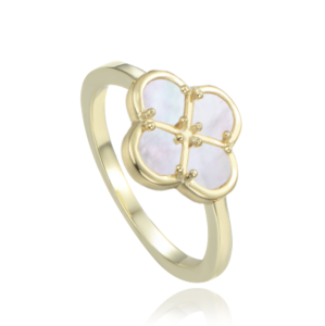 MINET Gold-plated silver four-leaf clover ring with white mother-of-pearl, size 62 JMAS7058YR62