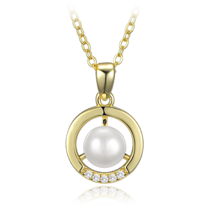 MINET Elegant gold-plated silver necklace ring with pearl and zirconia JMAS7061GN45