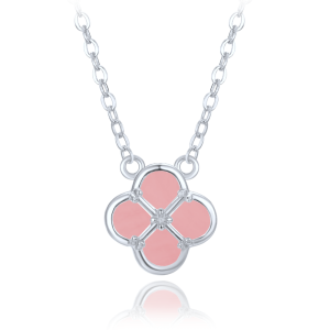 MINET Strieborný náhrdelník so štvorkolistým lístkom a jadeitom JMAS7058RN47