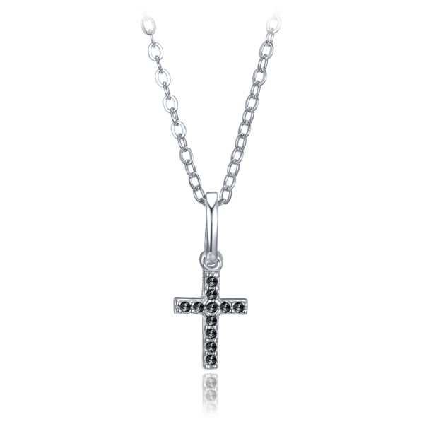 MINET Silver necklace with small cross and black zircons JMAN0667CN45